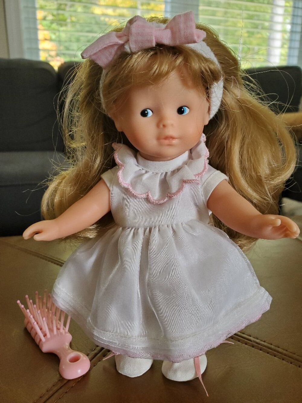 Mini Corolline Doll by Corolle 8 inch with pink and white dress, shoes and brush